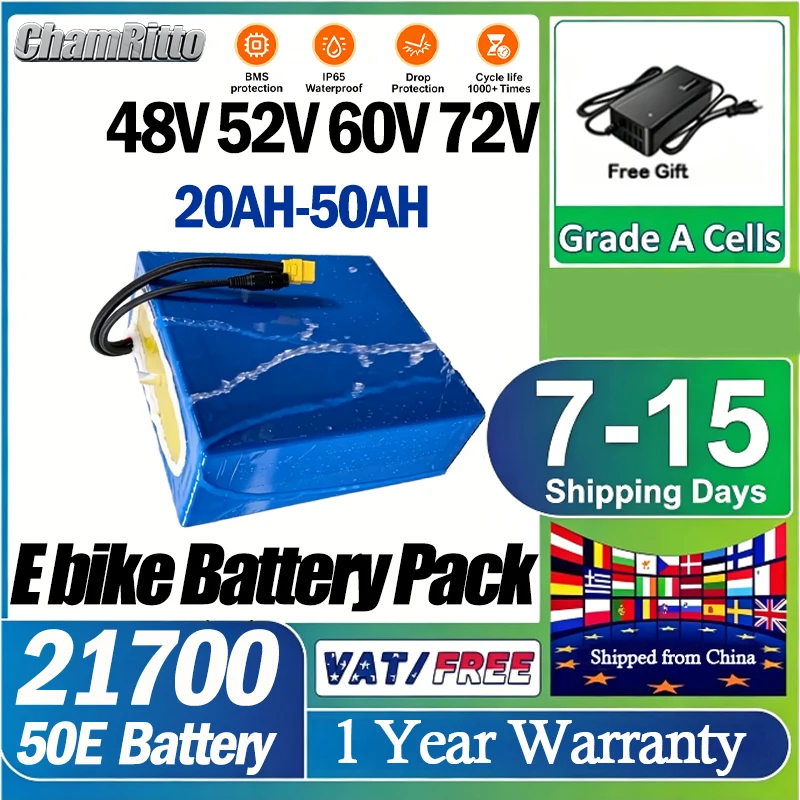 72V 60V 3000W High Power chamrider E bike Battery 48V 52V 30AH 40Ah 50AH Electric Bicycle Escooter 2000W 21700 lithium Battery
72V 60V 3000W High Power chamrider E bike Battery 48V 52V 30AH 40Ah 50AH Electric Bicycle Escooter 2000W 21700 lithium Battery