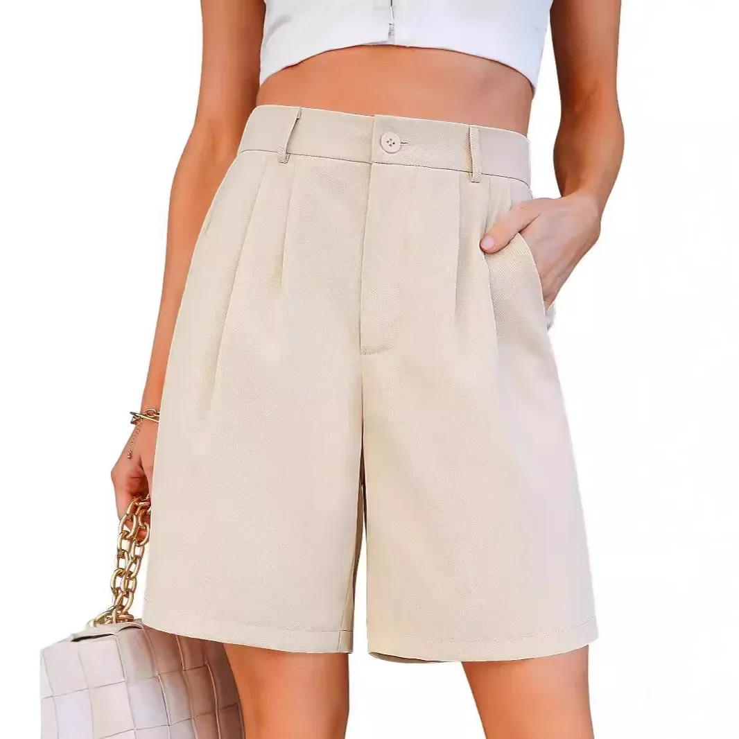 Pop Casual Work Short Pants For Women High Waist Summer Elastic Waist Pleated Dress Shorts With Pockets Fashionable Ladies Trous
Pop Casual Work Short Pants For Women High Waist Summer Elastic Waist Pleated Dress Shorts With Pockets Fashionable Ladies Trous