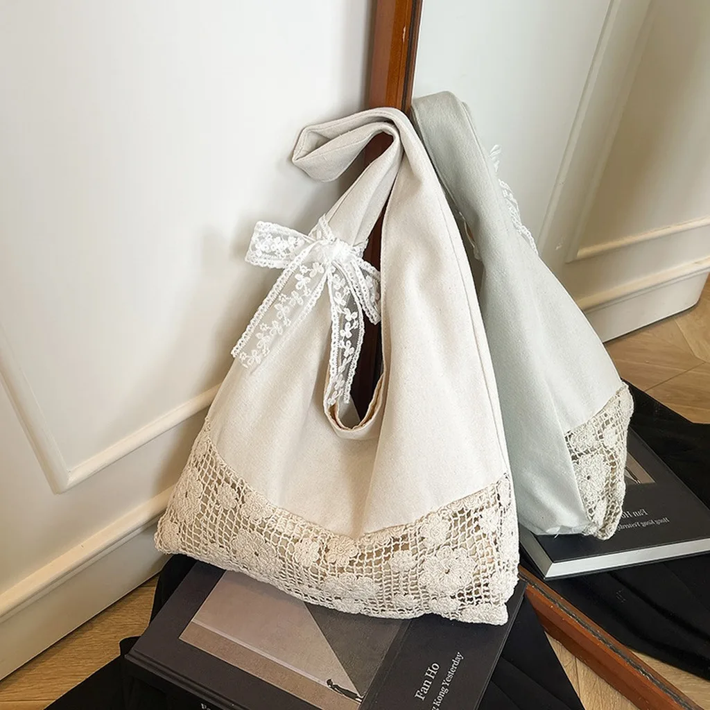 Canvas Tote Bag High-Quality Summer Vacation Tote Cotton Tote Bag Romantic Lace Splicing Handbag For Short Trip Beach Vacation
Canvas Tote Bag High-Quality Summer Vacation Tote Cotton Tote Bag Romantic Lace Splicing Handbag For Short Trip Beach Vacation