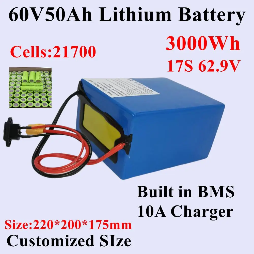 17S10P 21700 Cells 60v50AH lithium ion bateria pour 500W-6000W électrique AGV scooter, electric motorcycle,ebike, + charger 10A
17S10P 21700 Cells 60v50AH lithium ion bateria pour 500W-6000W électrique AGV scooter, electric motorcycle,ebike, + charger 10A