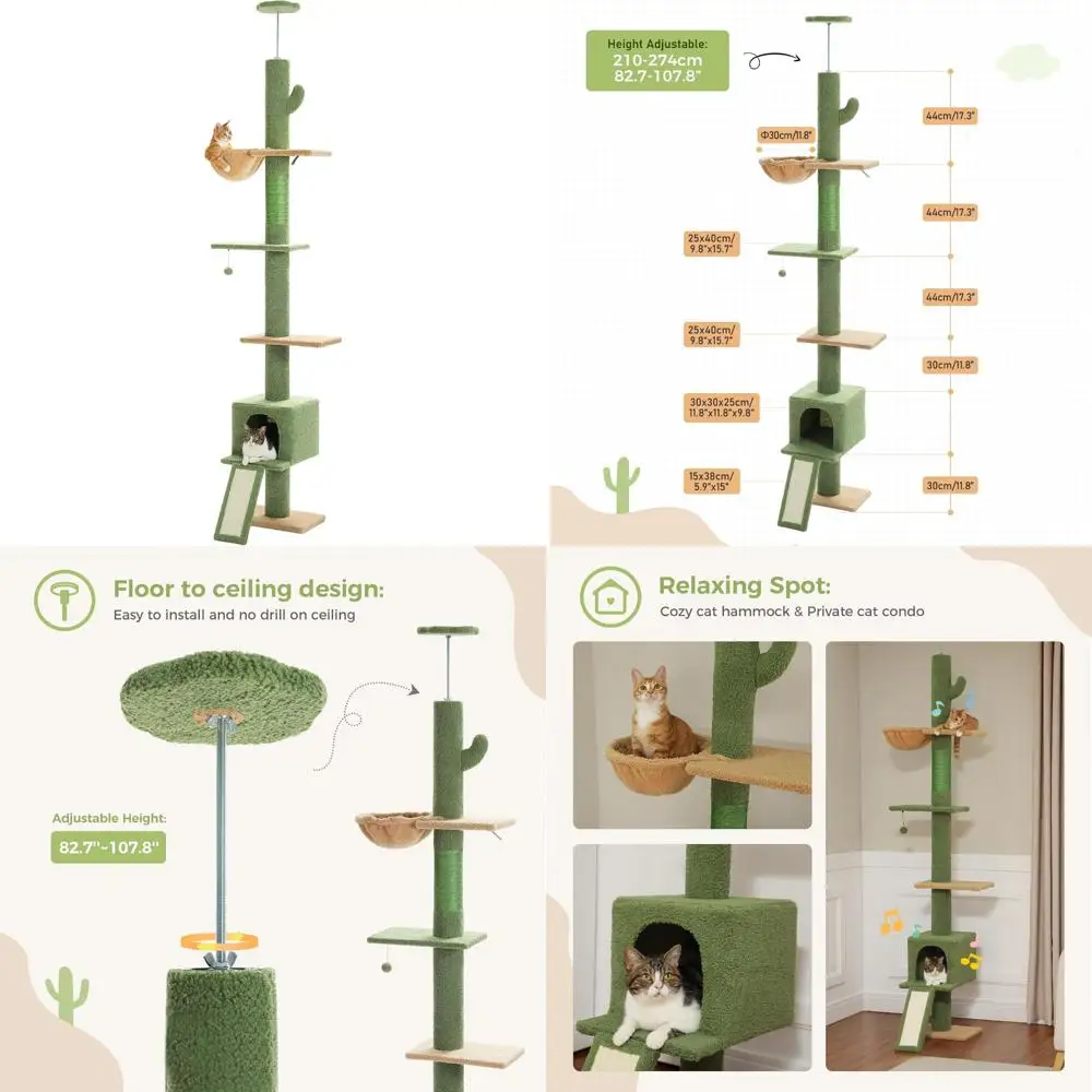Adjustable Height Cat Tower, 5-Level Climbing Tree, 83-108 Inches Tall for Indoor Cats with Carpeted Platforms
Adjustable Height Cat Tower, 5-Level Climbing Tree, 83-108 Inches Tall for Indoor Cats with Carpeted Platforms