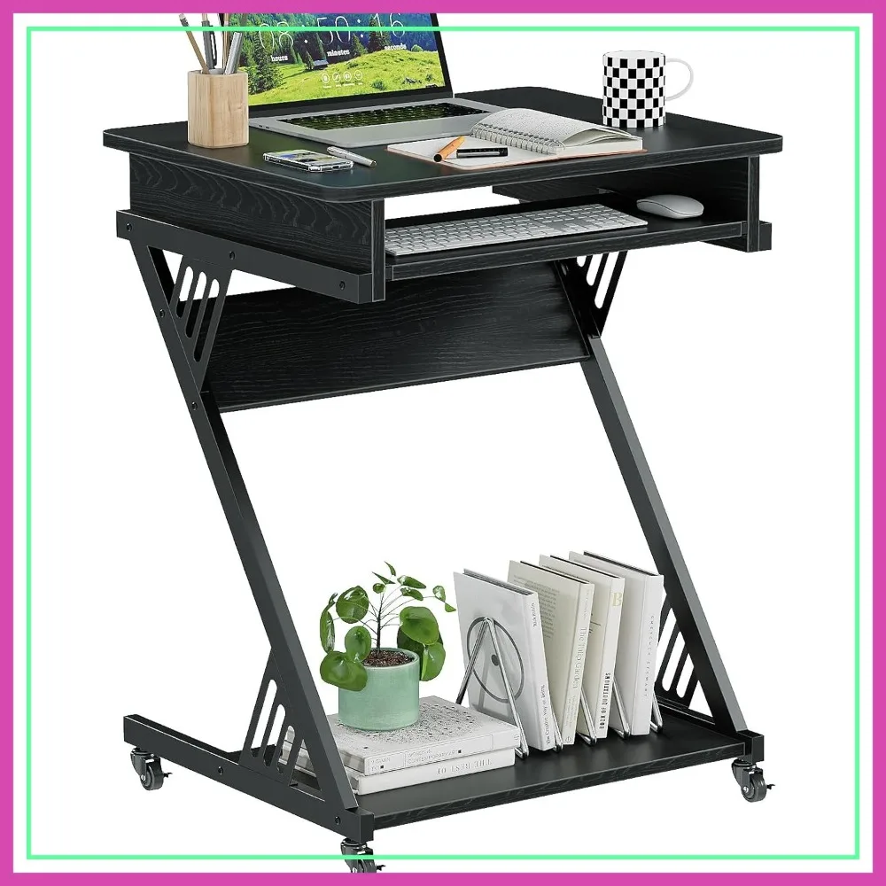 Z-Shaped Compact Computer Desk with Wheels, Keyboard Tray & Storage Shelves for Small Spaces
Z-Shaped Compact Computer Desk with Wheels, Keyboard Tray & Storage Shelves for Small Spaces