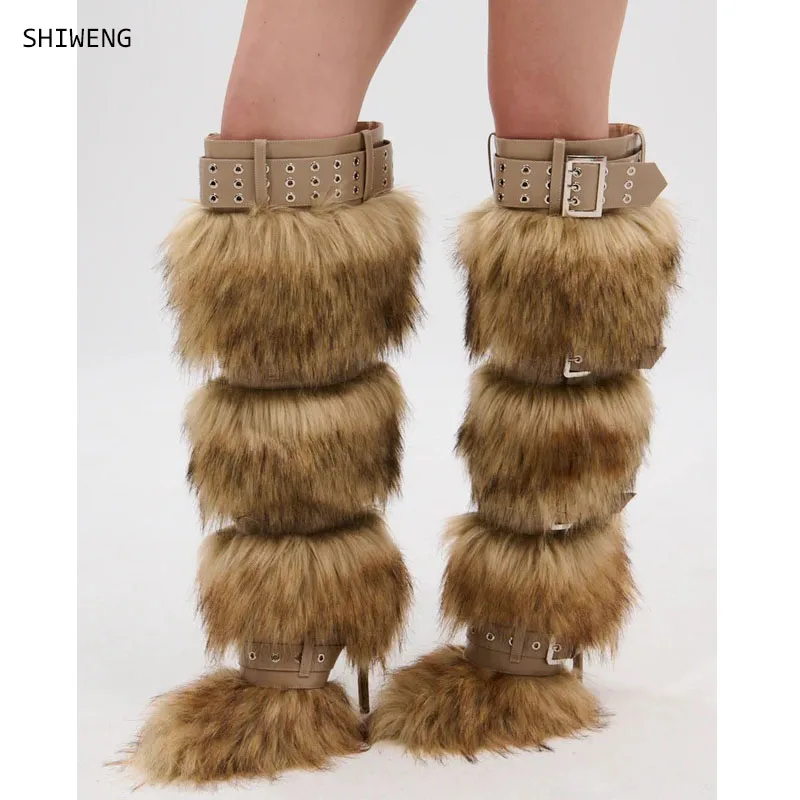 2025 Brown Pointed Toe Fur Decor Knee High Boots Belt Side Zip Sexy Women Autumn Fashion Long Booties Pu Leather Shoe 44
2025 Brown Pointed Toe Fur Decor Knee High Boots Belt Side Zip Sexy Women Autumn Fashion Long Booties Pu Leather Shoe 44