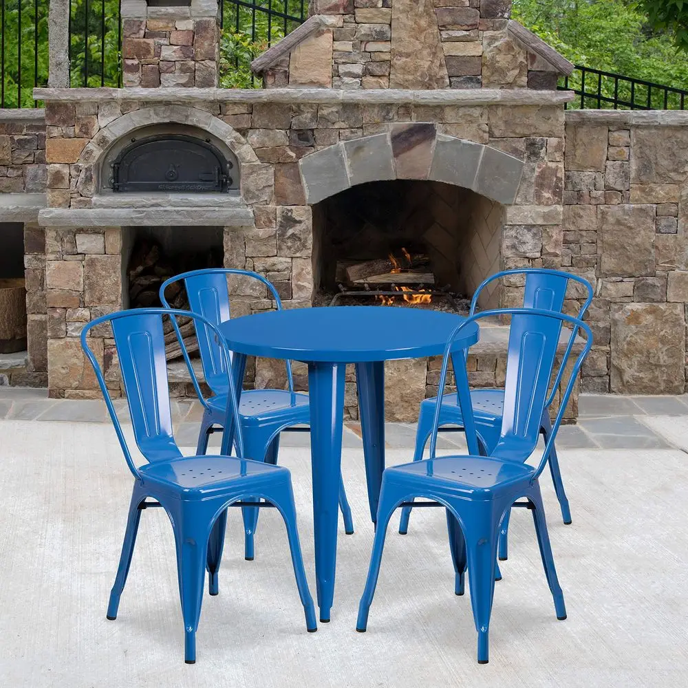 Commercial 30 Round Blue Metal IndoorOutdoor Table Set with 4 Cafe Chairs
Commercial 30 Round Blue Metal IndoorOutdoor Table Set with 4 Cafe Chairs