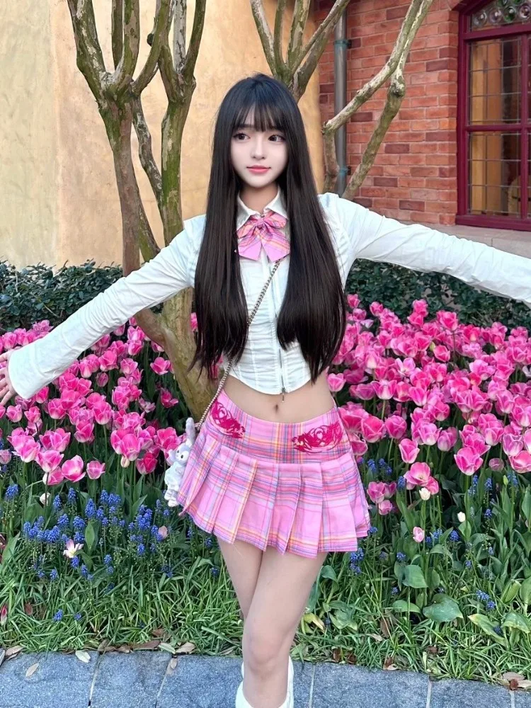 Lapel Neck Zipper Slim Fit Long Sleeve Shirt Women+ High Waist All-match Ruched Pink Plaid Skirts 2025 New Two Piece Sets
Lapel Neck Zipper Slim Fit Long Sleeve Shirt Women+ High Waist All-match Ruched Pink Plaid Skirts 2025 New Two Piece Sets
