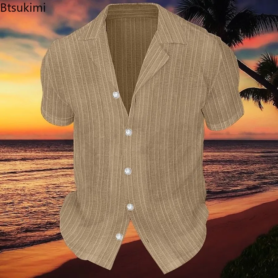 New Men's Solid Color Casual Short Sleeve Shirts Summer Lapel Button-up Striped Cardigan Tops Male Daily Vacation Beach Blouses
New Men's Solid Color Casual Short Sleeve Shirts Summer Lapel Button-up Striped Cardigan Tops Male Daily Vacation Beach Blouses