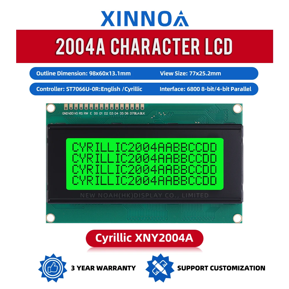 Cyrillic Green Light Black Letters 2004A Character LCD Module 4*20 4X20 3.3V/5V ST7066U Equipped With Built-In LED Backlight
Cyrillic Green Light Black Letters 2004A Character LCD Module 4*20 4X20 3.3V/5V ST7066U Equipped With Built-In LED Backlight