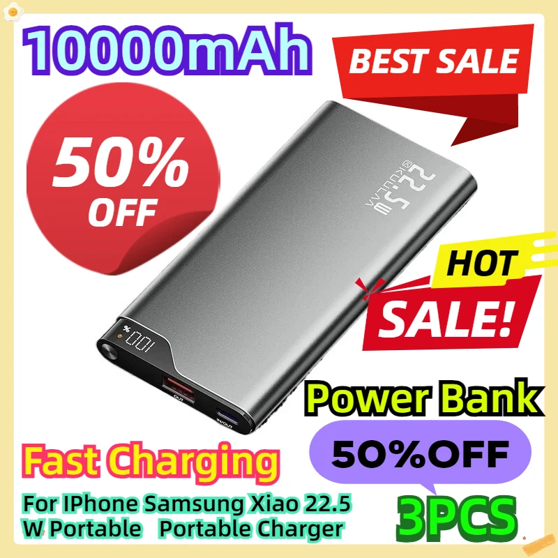 For IPhone Samsung Xiao 22.5W Portable Power Bank 10000mAh Fast Charging Portable Charger Suitable 3pcs
For IPhone Samsung Xiao 22.5W Portable Power Bank 10000mAh Fast Charging Portable Charger Suitable 3pcs