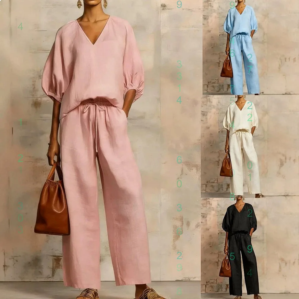 Summer Women Matching Set V Neck Puff Sleeve Wide Leg Pants Suit Casual Loose Jumpsuit
Summer Women Matching Set V Neck Puff Sleeve Wide Leg Pants Suit Casual Loose Jumpsuit