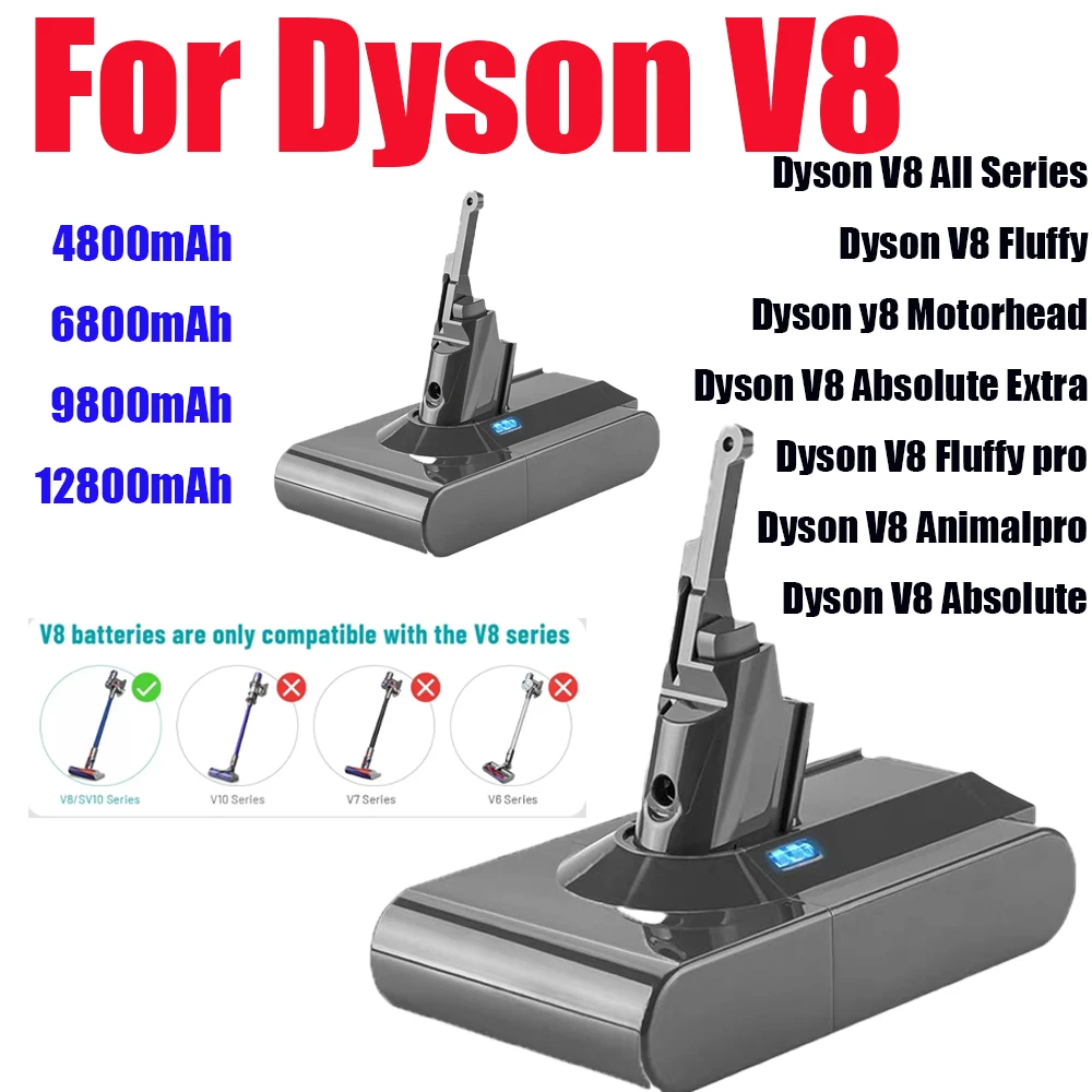 2026 Новинка для Dyson V8 21,6 В 12800 мАч Сменный аккумулятор для Dyson V8 Absolute Cord-Free Вакуумный ручной пылесос Batte
2026 Новинка для Dyson V8 21,6 В 12800 мАч Сменный аккумулятор для Dyson V8 Absolute Cord-Free Вакуумный ручной пылесос Batte