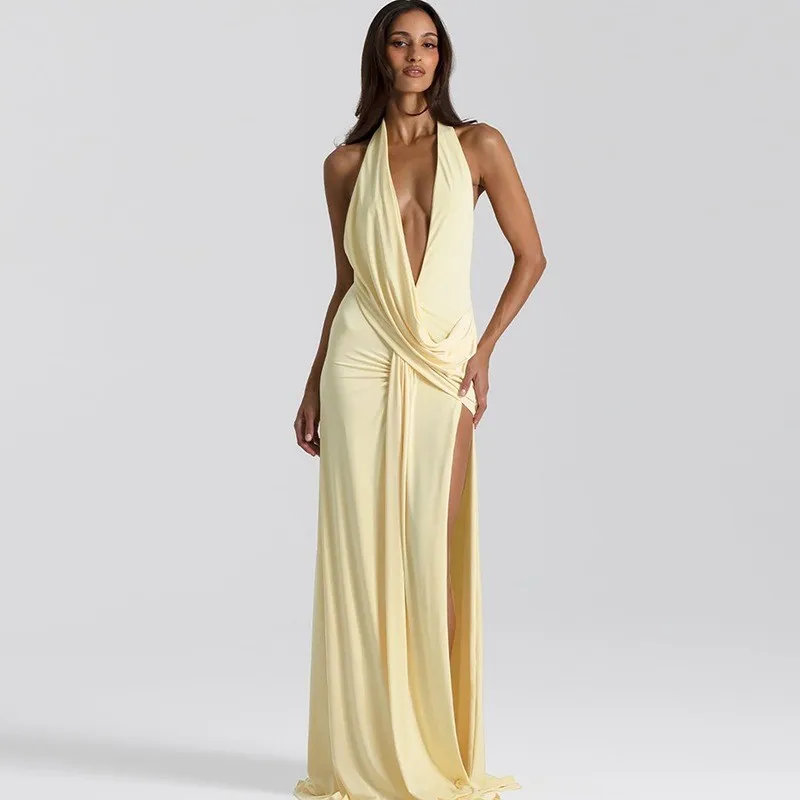 Foreign Style Party Prom Dress For Woman Summer Sexy Deep V-neck Backless High Waist Long Dresses Lady Elegant Slit Hem Vestidos
Foreign Style Party Prom Dress For Woman Summer Sexy Deep V-neck Backless High Waist Long Dresses Lady Elegant Slit Hem Vestidos
