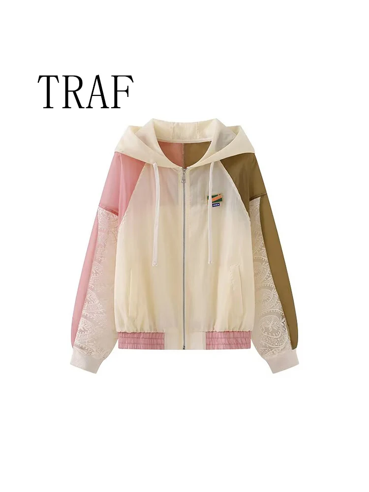 TRAF European and American style summer new fashion splicing hooded zipper top casual long-sleeved retro jacket coat women
TRAF European and American style summer new fashion splicing hooded zipper top casual long-sleeved retro jacket coat women