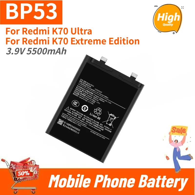 High Quality BP53 Phone Battery 3.9V 5500mAh For Redmi K70 Ultra For Redmi K70 Extreme Edition Brand New Replacement Battery
High Quality BP53 Phone Battery 3.9V 5500mAh For Redmi K70 Ultra For Redmi K70 Extreme Edition Brand New Replacement Battery