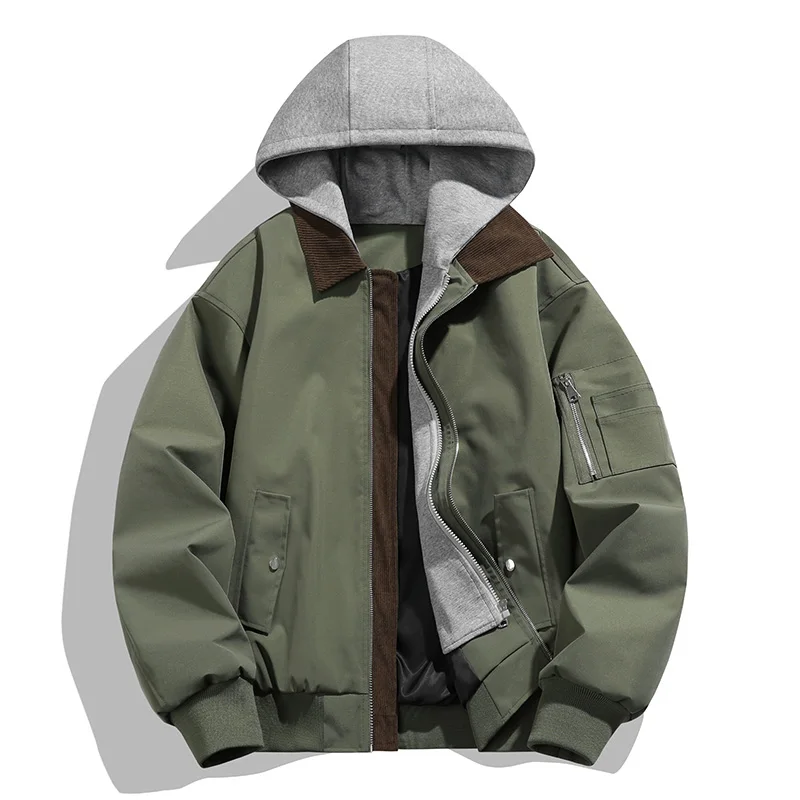 Jacket Men's Hooded Autumn Winter New Item Fake Two-piece Jacket Men's Loose Color Blocked Lapel Couple's Flight Jacket Workwear
Jacket Men's Hooded Autumn Winter New Item Fake Two-piece Jacket Men's Loose Color Blocked Lapel Couple's Flight Jacket Workwear