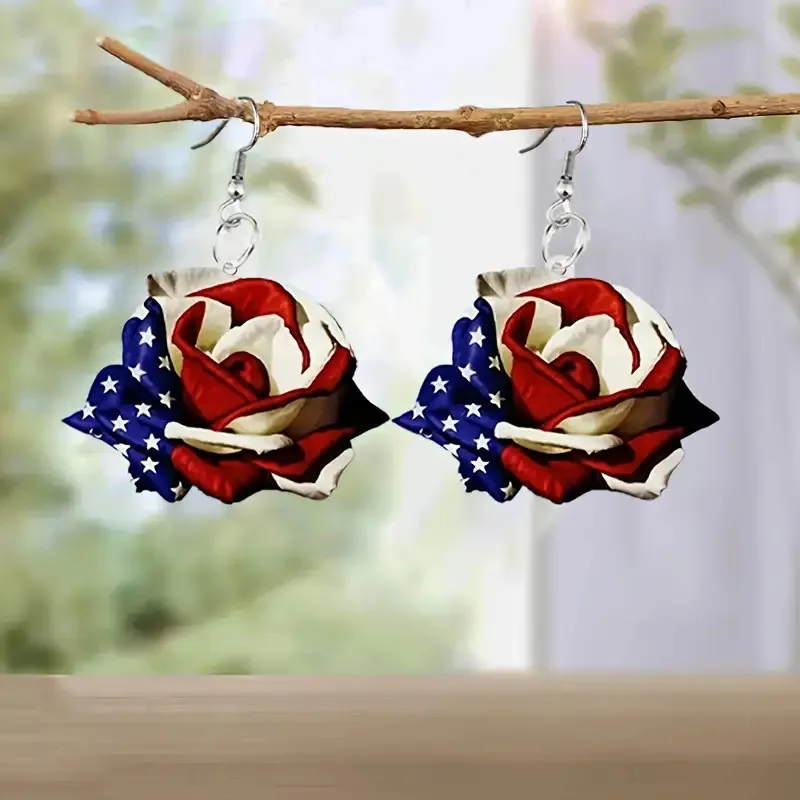 Patriotic Rose Drop Earrings, Acrylic American Flag Design Lightweight Fashionable Dangle Earrings EAR200084
Patriotic Rose Drop Earrings, Acrylic American Flag Design Lightweight Fashionable Dangle Earrings EAR200084