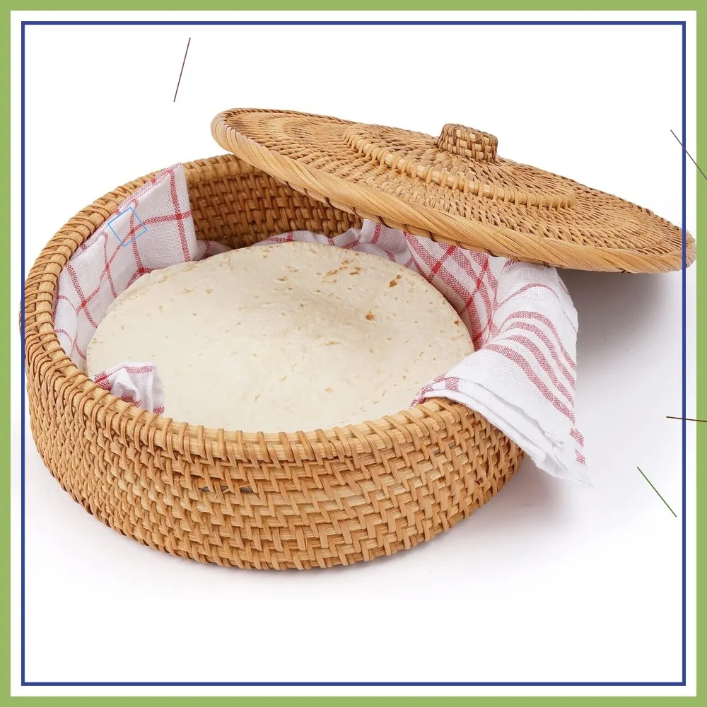 10-Inch Rattan Tortilla Warmer Basket with Cotton Towel, Handcrafted for Warm Flatbreads
10-Inch Rattan Tortilla Warmer Basket with Cotton Towel, Handcrafted for Warm Flatbreads