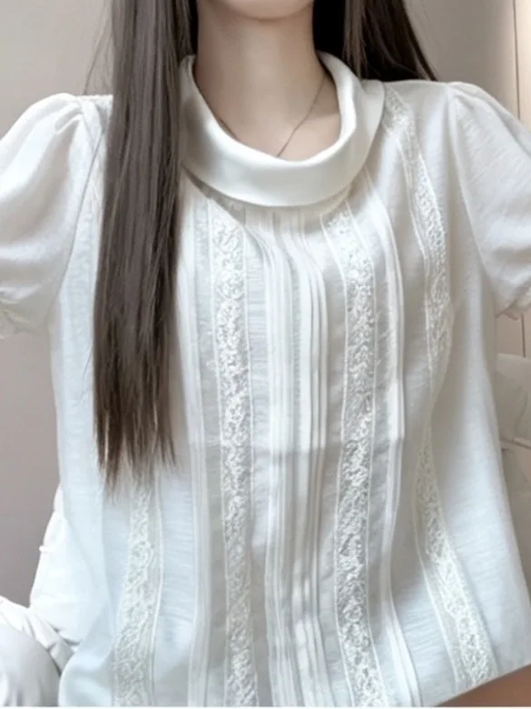 Lace Splice Short Sleeve Shirt Women Summer New Loose Slimming Versatile Gentle Style Cotton Polyester Blend Top
Lace Splice Short Sleeve Shirt Women Summer New Loose Slimming Versatile Gentle Style Cotton Polyester Blend Top