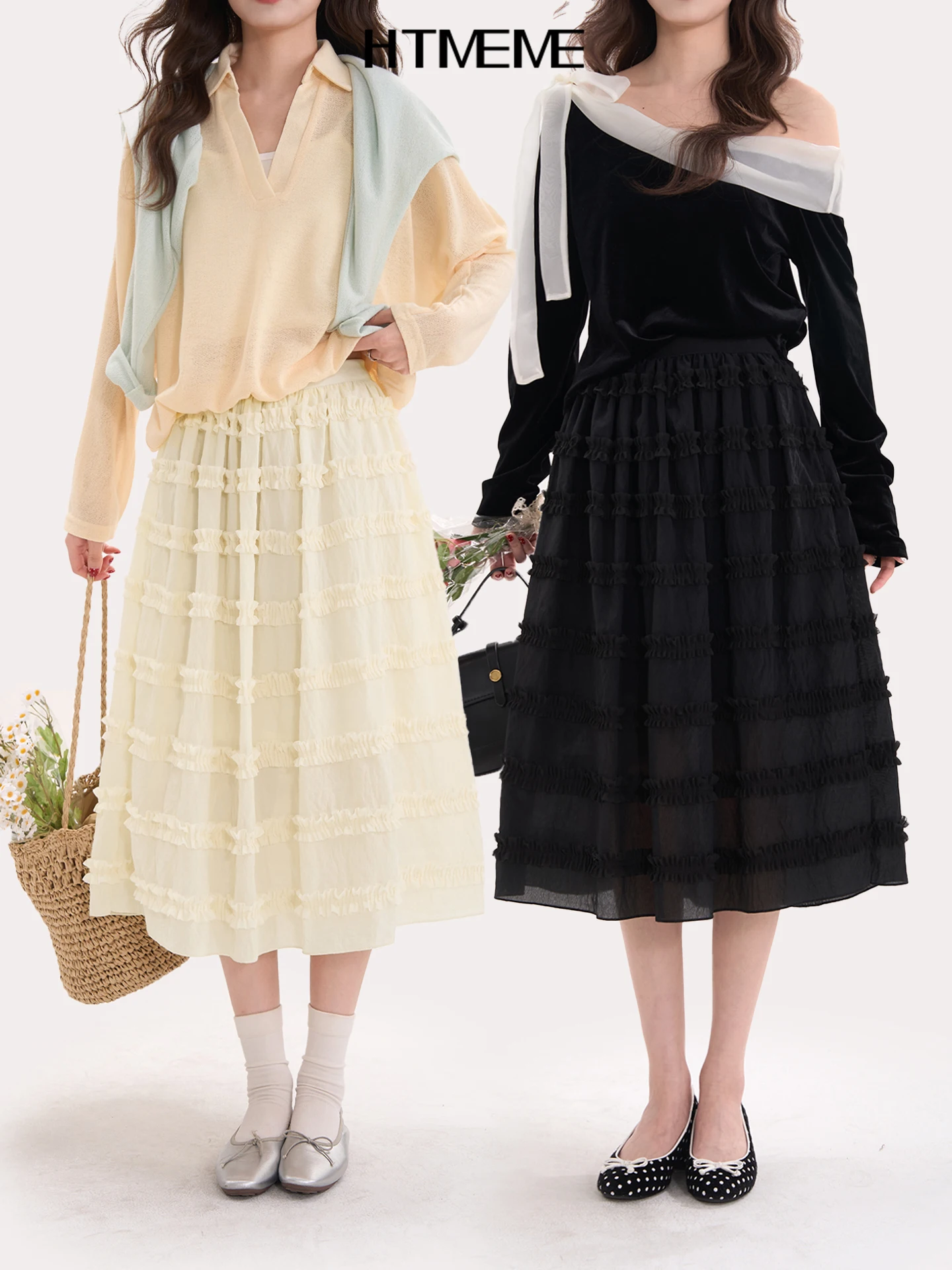 Romantic Multi-Layer Ruffle Skirt Cake Style Women's High Waist A-Line Skirt Polyester Fiber Elastic Waist Design
Romantic Multi-Layer Ruffle Skirt Cake Style Women's High Waist A-Line Skirt Polyester Fiber Elastic Waist Design