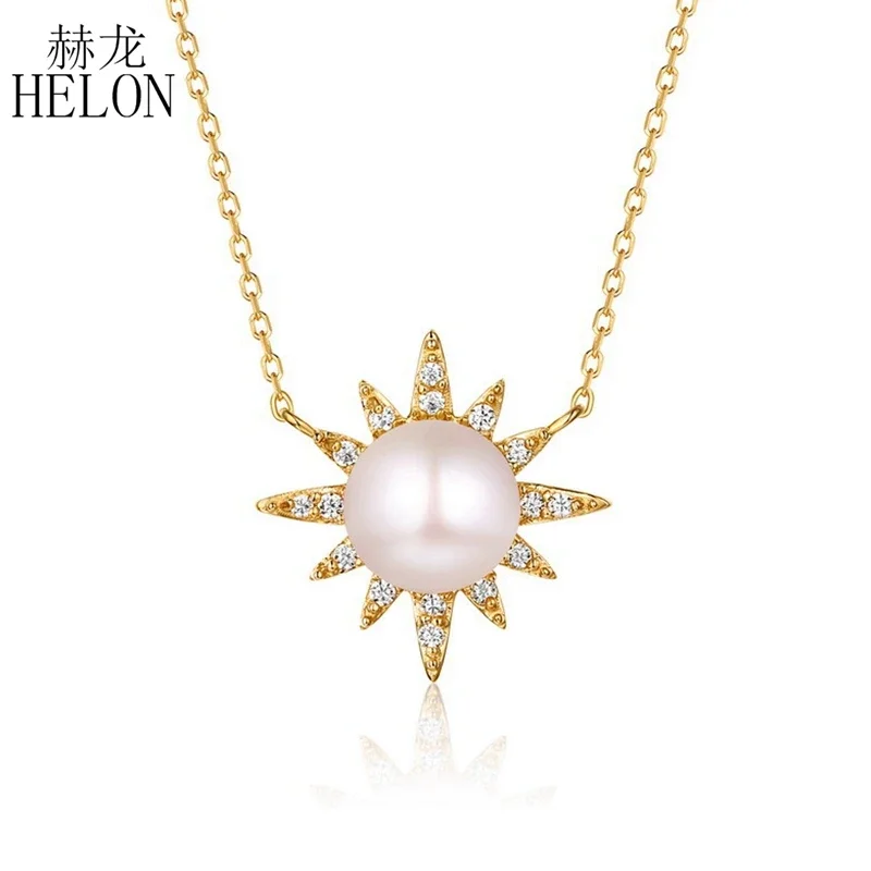 HELON Solid 18K Yellow Gold Round Natural Diamonds Necklace White FreshWater Pearl Pendant Women collarbone chain Fine Jewelry
HELON Solid 18K Yellow Gold Round Natural Diamonds Necklace White FreshWater Pearl Pendant Women collarbone chain Fine Jewelry