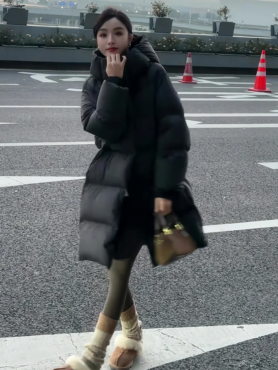 Women's Bla Hooded Mid-Length 90 White Du down Puffer Jaet Winter Thi Warm Loose Bread Sle Outerwear Casual Faion
Women's Bla Hooded Mid-Length 90 White Du down Puffer Jaet Winter Thi Warm Loose Bread Sle Outerwear Casual Faion