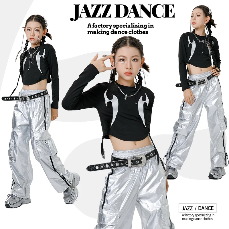 Kpop Dance Costume Hip Hop Stage Clothes Festival Party Dance Set Girl's Jazz Dance Show Suit Black Tops Silvery Pants XH1936
Kpop Dance Costume Hip Hop Stage Clothes Festival Party Dance Set Girl's Jazz Dance Show Suit Black Tops Silvery Pants XH1936