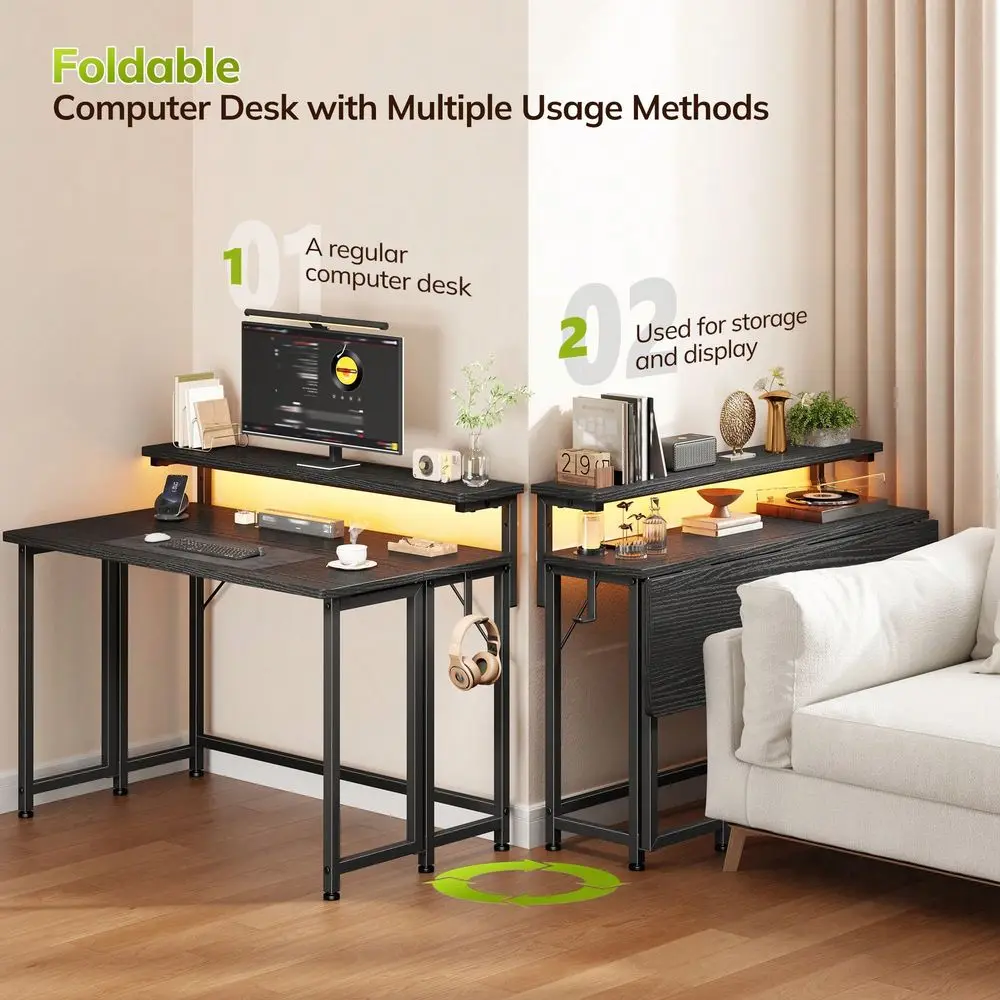31.5 WSpaceSaving Foldable Gaming Computer Desk With LED Lights Monitor Stand, Home Office Desk With Storage,Black
31.5 WSpaceSaving Foldable Gaming Computer Desk With LED Lights Monitor Stand, Home Office Desk With Storage,Black