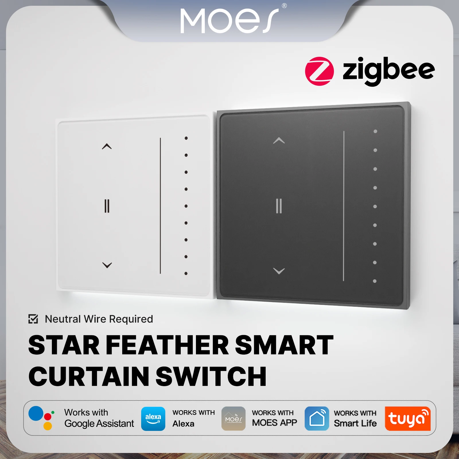 MOES Tuya Star Feather Series Zigbee Smart Curtain Switch Anti-Glare Touch Panel Flowing Backlight Work with Alexa Google Home
MOES Tuya Star Feather Series Zigbee Smart Curtain Switch Anti-Glare Touch Panel Flowing Backlight Work with Alexa Google Home