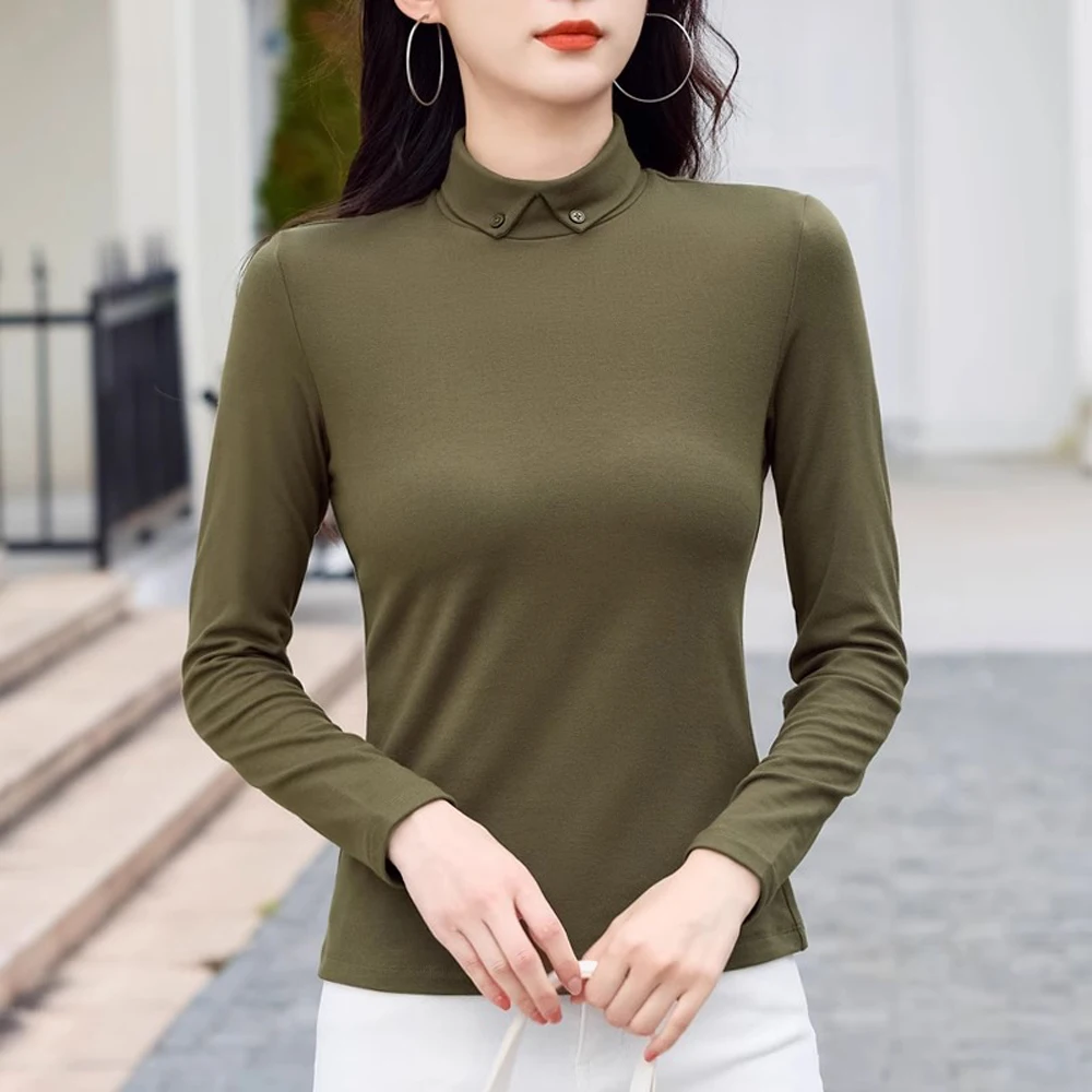 Korean version green high neck long sleeved T-shirt for women in winter, fashionable plus size thick base shirt, casual top
Korean version green high neck long sleeved T-shirt for women in winter, fashionable plus size thick base shirt, casual top