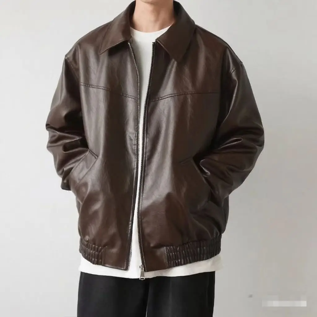 Spring New Arrival Men's Red Long-Sleeve PU Coat, Black Single-Breasted Lapel Leather Jacket, Dark Brown Oversized Overcoat.
Spring New Arrival Men's Red Long-Sleeve PU Coat, Black Single-Breasted Lapel Leather Jacket, Dark Brown Oversized Overcoat.