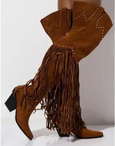 Autumn Women Brown Suede Black Leather Tassel Crystal Rhinestone Square Heels Pointed Toe Over The Knee Thigh Long Boots Shoes
Autumn Women Brown Suede Black Leather Tassel Crystal Rhinestone Square Heels Pointed Toe Over The Knee Thigh Long Boots Shoes