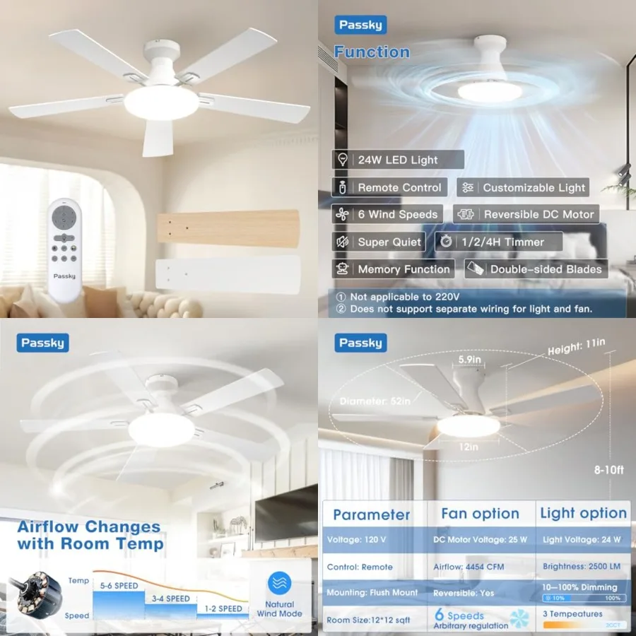 Ceilg Fans with Lights, Flush Mount Ceiling fan with Remote Control, Low Profile Ceilg Fan for Bedroom, Farmhouse, Reversible,
Ceilg Fans with Lights, Flush Mount Ceiling fan with Remote Control, Low Profile Ceilg Fan for Bedroom, Farmhouse, Reversible,