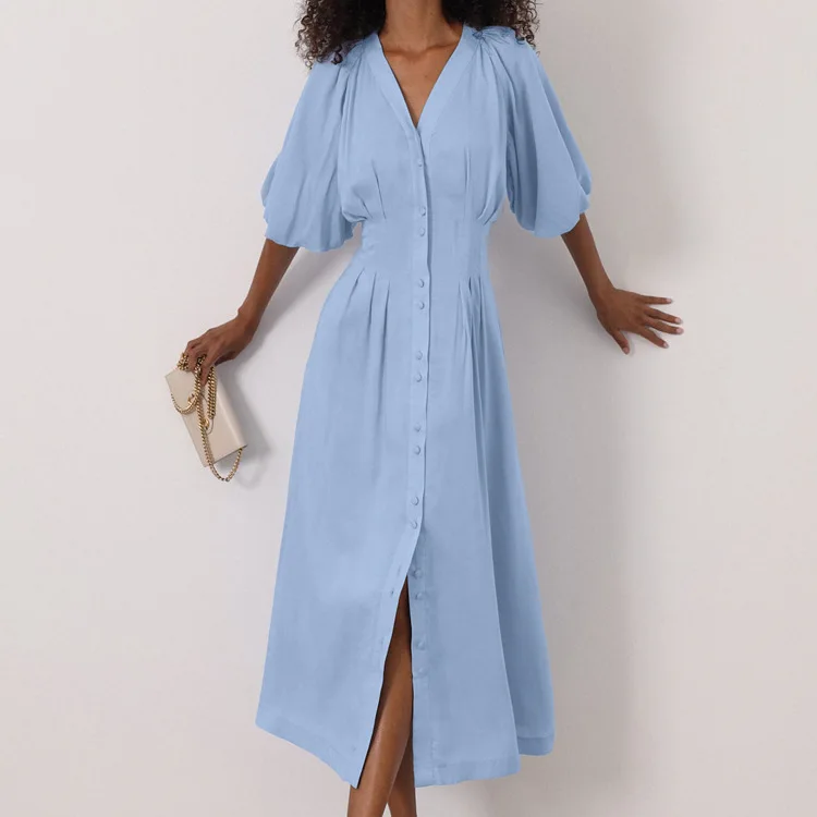 Cross-Border Women's Elegant Waist-Cinching Pleated Long With V-Neck, Puff Sleeves, And Single-Breasted French Shirt Dress
Cross-Border Women's Elegant Waist-Cinching Pleated Long With V-Neck, Puff Sleeves, And Single-Breasted French Shirt Dress
