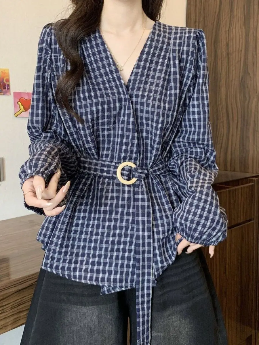 Retro Plaid Unique Long Sleeve Women's Shirt Autumn New Style Belted Asymmetrical Slimming Top High-End Base Shirt
Retro Plaid Unique Long Sleeve Women's Shirt Autumn New Style Belted Asymmetrical Slimming Top High-End Base Shirt
