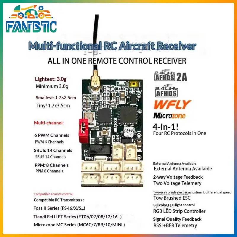 Jetex 6 Channel Rc Receiver Integrated Dual Brushed Esc With Navigation Light Interface 1 To 2s For Rc Fixed Wing Airplane