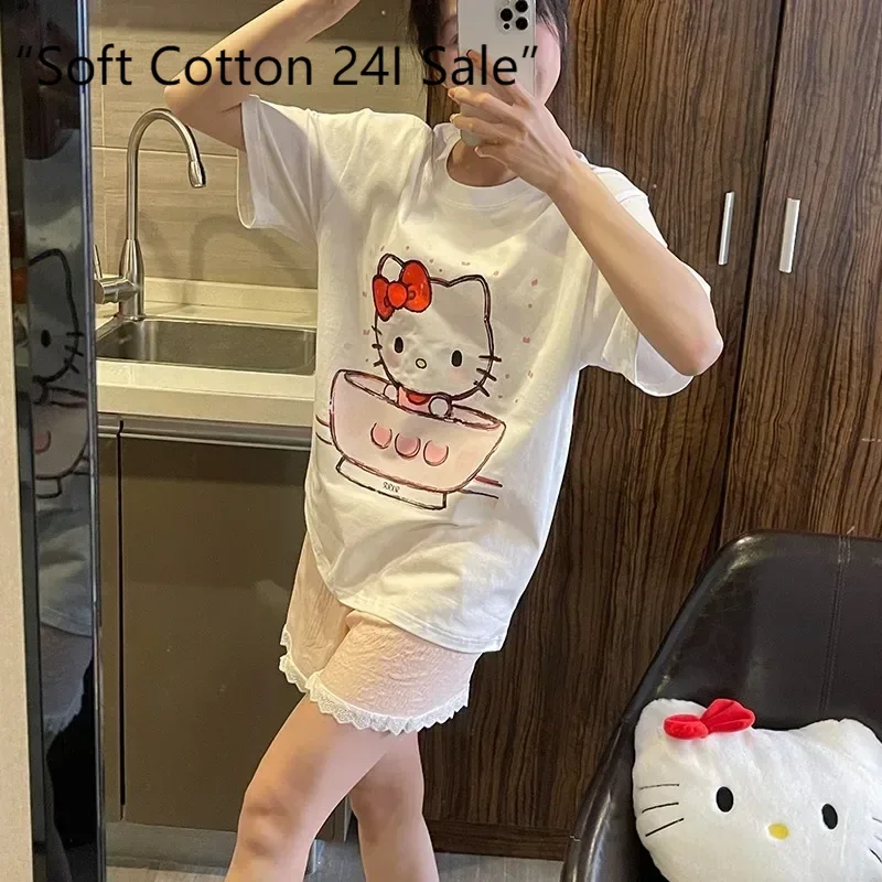 Пижамы Hello Kitty, новые летние брюки с круглым вырезом и короткими рукавами, комплект из двух предметов из чистого хлопка, милая женская одежда для дома Hello Kitty
Пижамы Hello Kitty, новые летние брюки с круглым вырезом и короткими рукавами, комплект из двух предметов из чистого хлопка, милая женская одежда для дома Hello Kitty