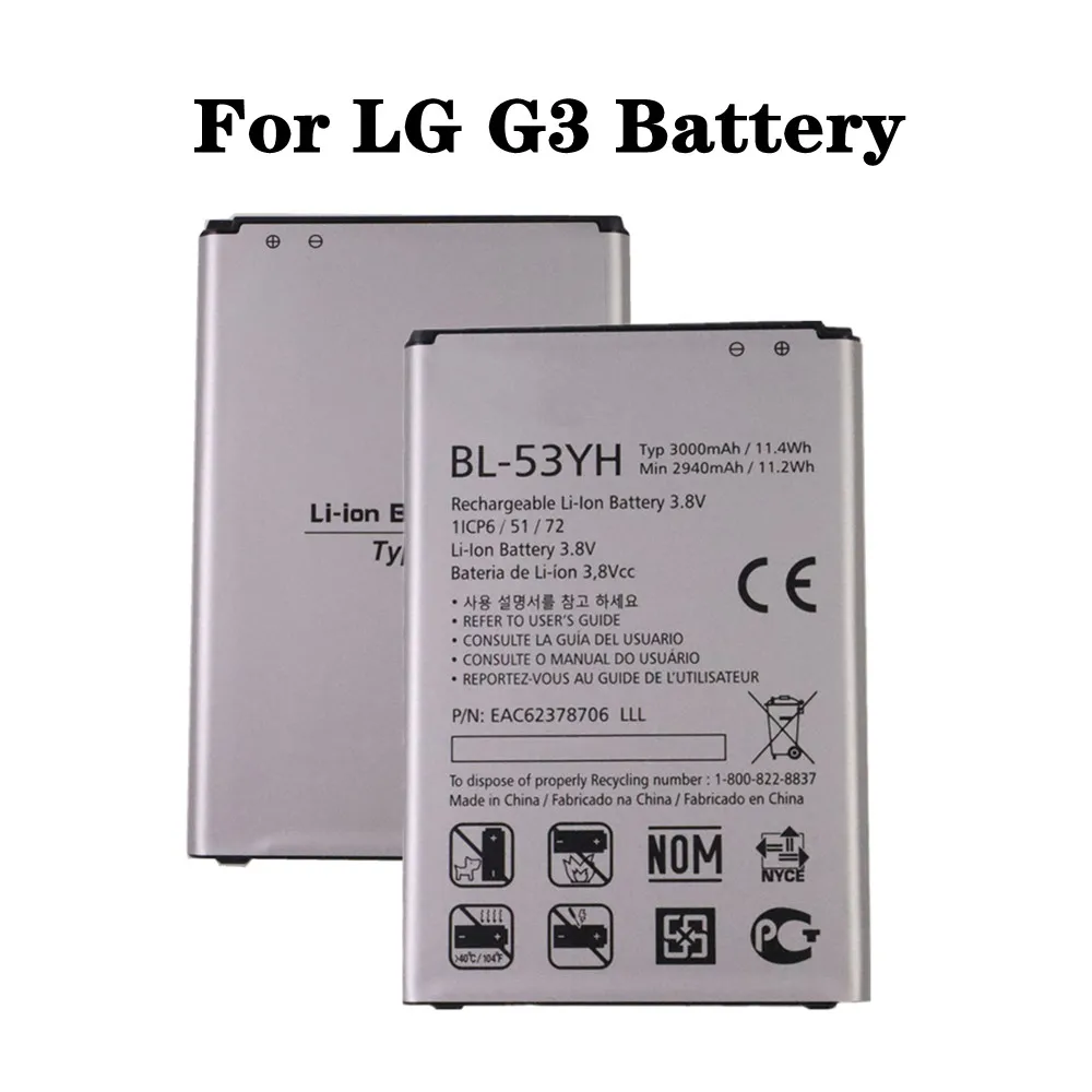 Новый BL53YH BL-53YH Аккумулятор для LG G3 VS985 D859 D858 D857 D855 D851 D850 D830 F470 F460 F400L 3000mAh Высококачественный аккумулятор для телефона
Новый BL53YH BL-53YH Аккумулятор для LG G3 VS985 D859 D858 D857 D855 D851 D850 D830 F470 F460 F400L 3000mAh Высококачественный аккумулятор для телефона