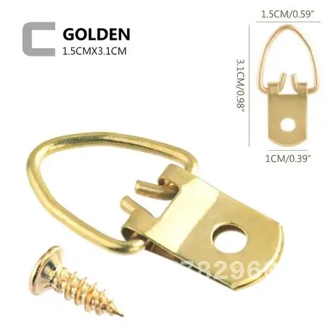 Small Golden Triangle D-Ring Hanging Picture, Oil Painting, Mirror Frame Hooks, Hangers with Screws, Wholesale, 50Pcs
Small Golden Triangle D-Ring Hanging Picture, Oil Painting, Mirror Frame Hooks, Hangers with Screws, Wholesale, 50Pcs