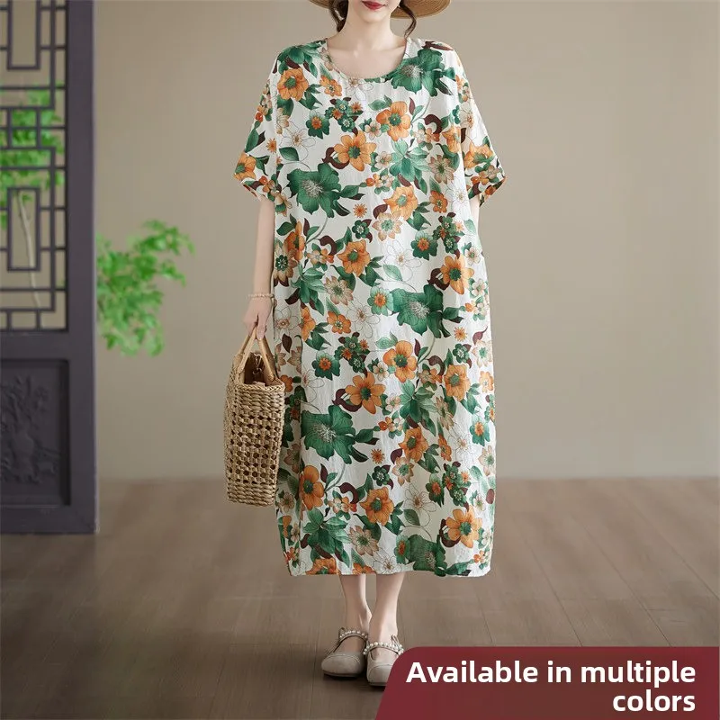 Loose Fit Cotton Linen round Neck Short Sleeve Long Dress plus Size Comfortable Soft Chinese Style Summer City Walk Dress
Loose Fit Cotton Linen round Neck Short Sleeve Long Dress plus Size Comfortable Soft Chinese Style Summer City Walk Dress