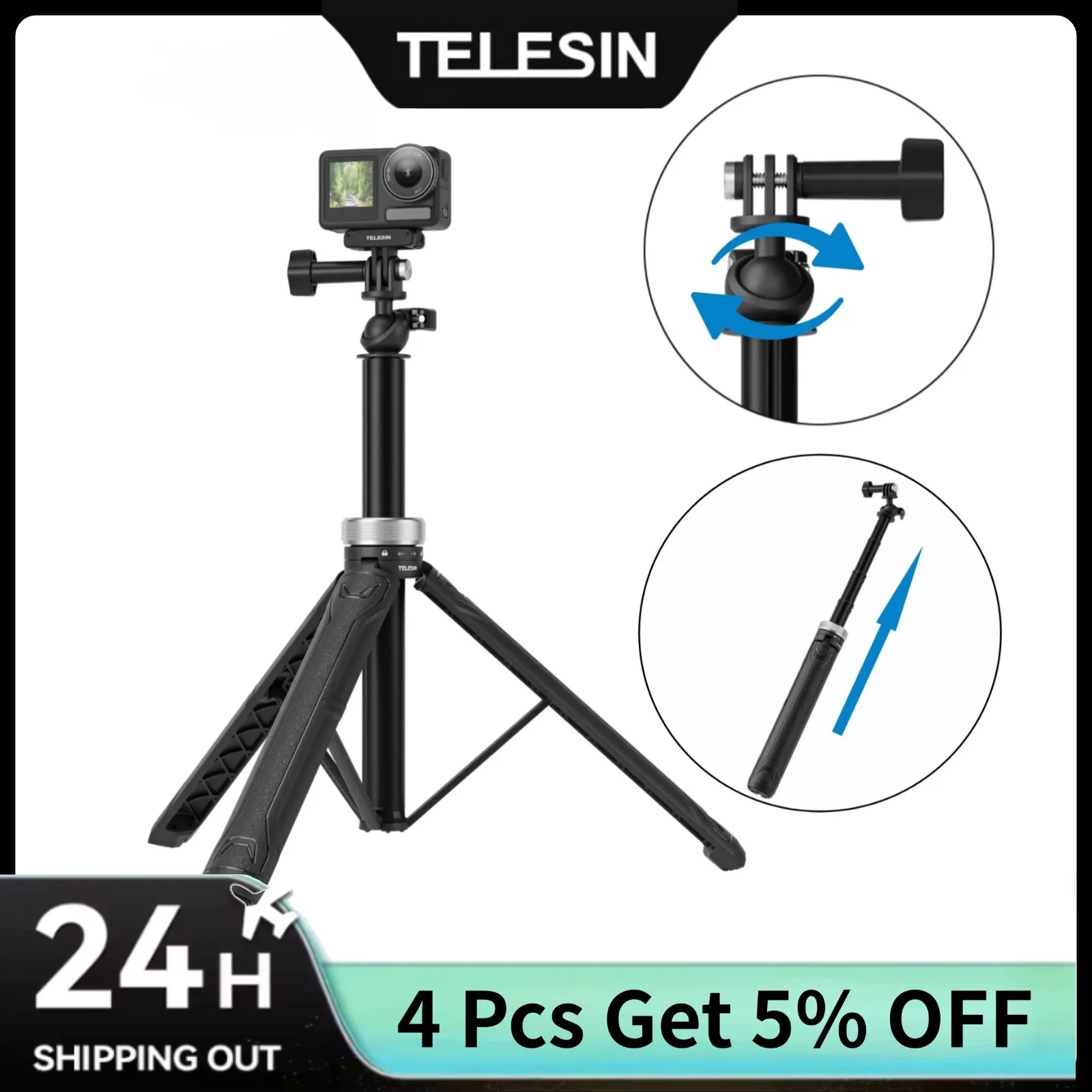 TELESIN 360° Rotatable Selfie Stick Tripod for Gopro Hero 13 12 11 10 9 8 7 DJI OSMO Action 5 Pro 4 3 Insta360 X5 X4 Ace Pro 2
TELESIN 360° Rotatable Selfie Stick Tripod for Gopro Hero 13 12 11 10 9 8 7 DJI OSMO Action 5 Pro 4 3 Insta360 X5 X4 Ace Pro 2