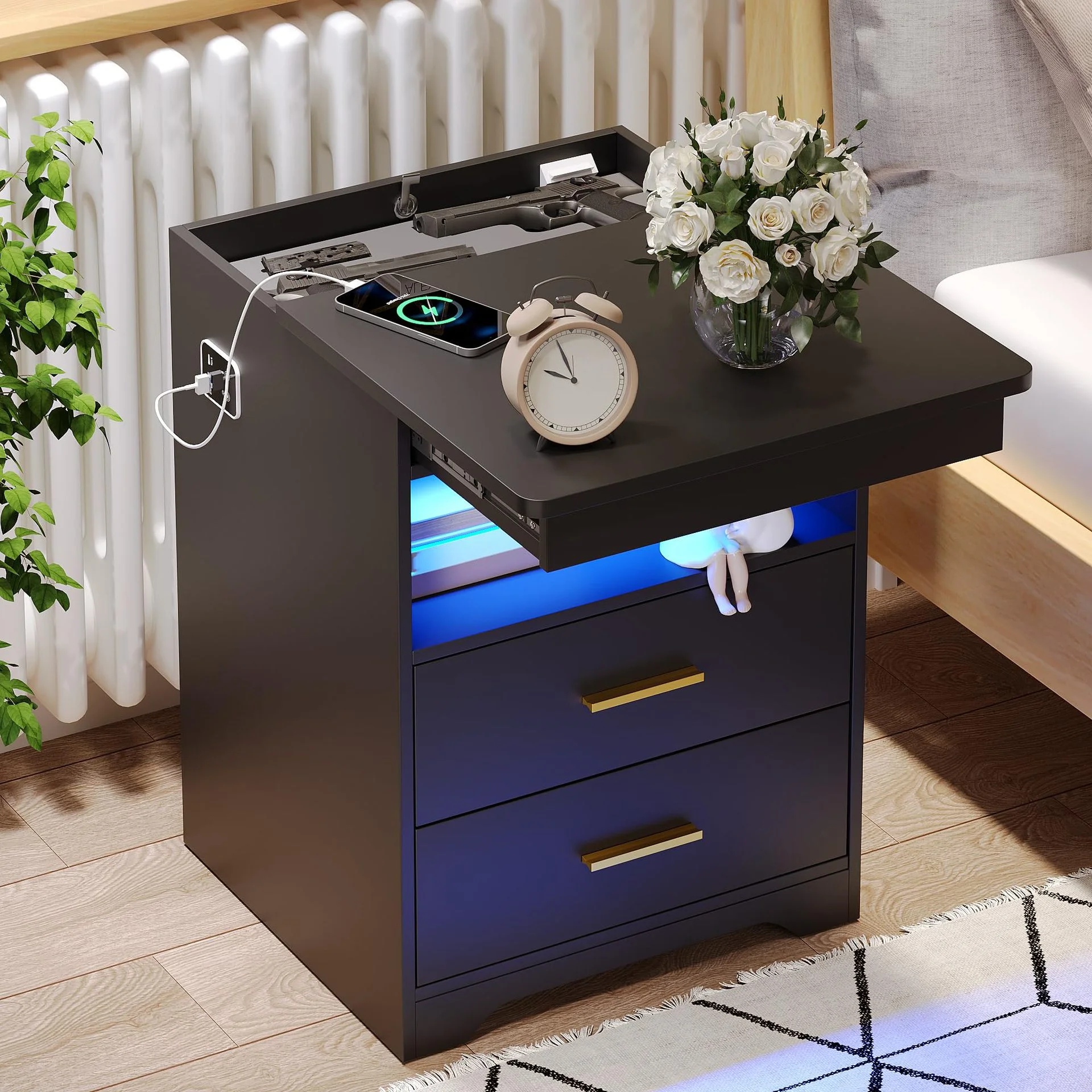 Customizable Smart Bedroom Nightstand with Drawers, Hidden Compartment Lock, Wireless Charging, Sensor Design and LED Lights
Customizable Smart Bedroom Nightstand with Drawers, Hidden Compartment Lock, Wireless Charging, Sensor Design and LED Lights