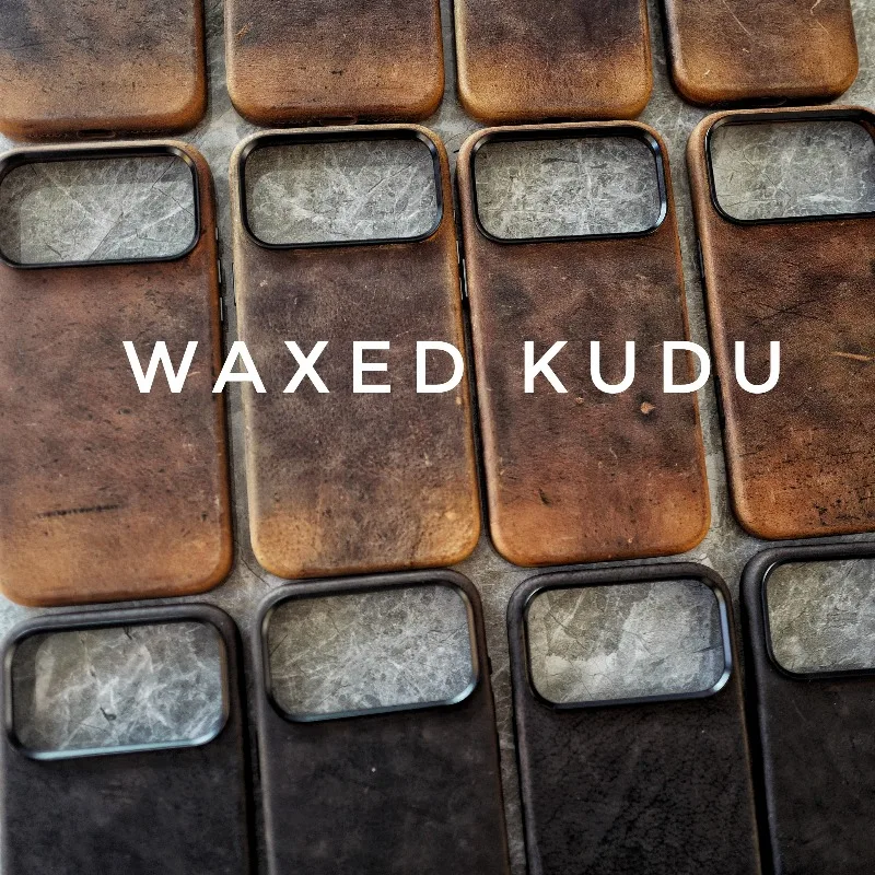 Waxed Kudu Leather Case – Genuine African Antelope Hide, Charles F. Stead Tannery, Magnetic, Vintage Patina for 17Pro /17ProMax
Waxed Kudu Leather Case – Genuine African Antelope Hide, Charles F. Stead Tannery, Magnetic, Vintage Patina for 17Pro /17ProMax