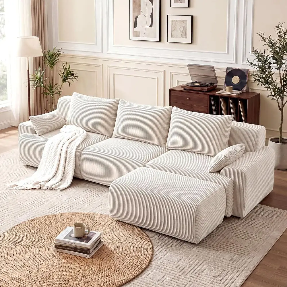 Oversized Curved Cloud Sectional Sofa with Ottoman and 3 Pillows, Beige Corduroy, Deep Seating, Ergonomic Support, No Assembly N
Oversized Curved Cloud Sectional Sofa with Ottoman and 3 Pillows, Beige Corduroy, Deep Seating, Ergonomic Support, No Assembly N