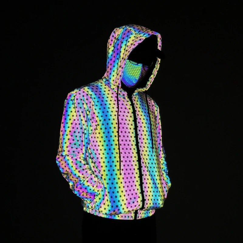 Holographic Reflactive Jacket Men Hip Hop Spring Autumn Hooded Coat Breathable Night Colourful Reflect Lights Safety Streetwear
Holographic Reflactive Jacket Men Hip Hop Spring Autumn Hooded Coat Breathable Night Colourful Reflect Lights Safety Streetwear