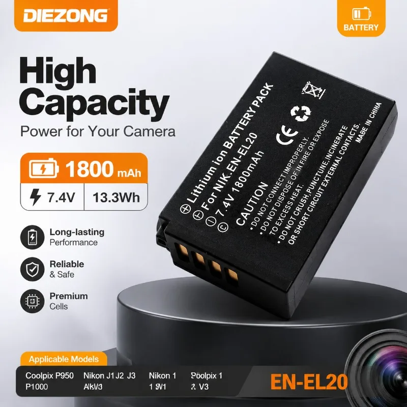 7.4V 1800mAh EN-EL20 EN EL20 Camera Battery for Nikon Coolpix P950 P1000 Nikon1 J1 J2 J3 For Nikon1 A AW1 Coolpix 1 S1, 1 V3
7.4V 1800mAh EN-EL20 EN EL20 Camera Battery for Nikon Coolpix P950 P1000 Nikon1 J1 J2 J3 For Nikon1 A AW1 Coolpix 1 S1, 1 V3