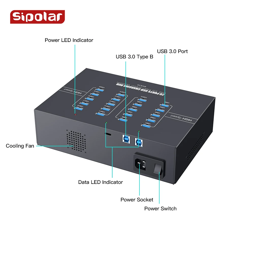 Sipolar A-223 Multi port USB 3.0 Hub 20 port charging station for phone tablet laptop with 5V 40A Power adapter
Sipolar A-223 Multi port USB 3.0 Hub 20 port charging station for phone tablet laptop with 5V 40A Power adapter