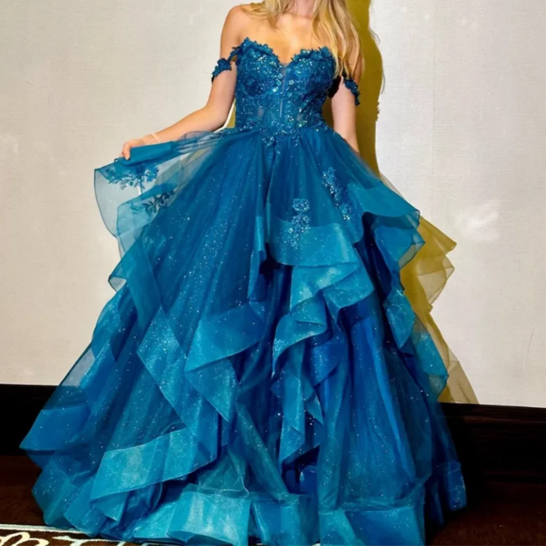Tulle Ruffled Blue Evening Dresses Jessica Glitter Lace Embroidery Prom Dresses A-shaped Party Dresses Wedding Dress Customized
Tulle Ruffled Blue Evening Dresses Jessica Glitter Lace Embroidery Prom Dresses A-shaped Party Dresses Wedding Dress Customized