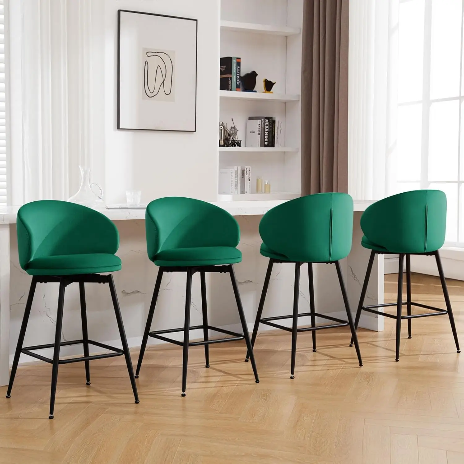 26" Swivel Counter Height Bar Stool Set of 4 Velvet Upholstered Back Support Kitchen Island Use Green, Customized
26" Swivel Counter Height Bar Stool Set of 4 Velvet Upholstered Back Support Kitchen Island Use Green, Customized