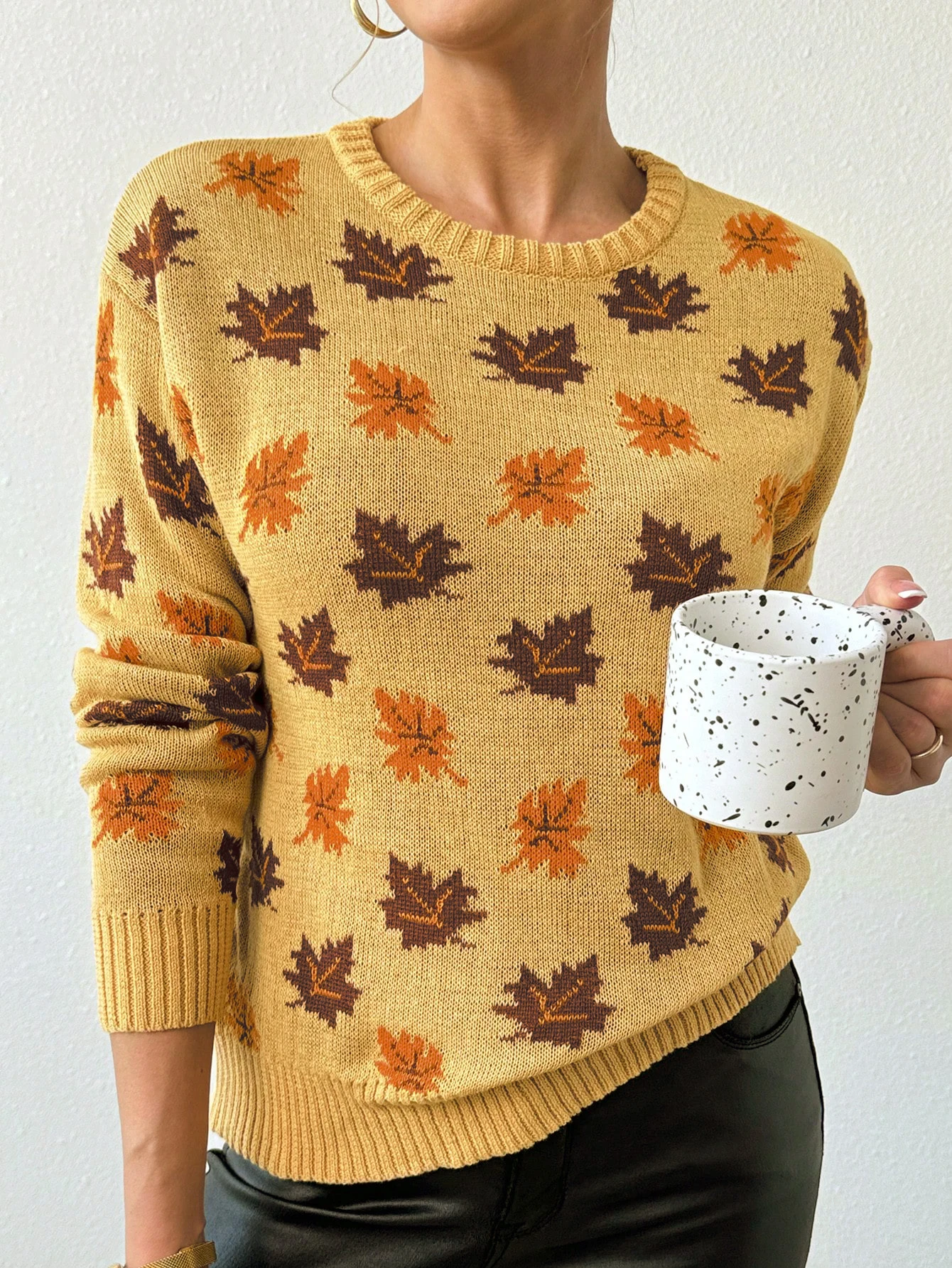 Women's Yellow Autumn Leaf Print Crew Neck Knit Sweater Casual Long Sleeve Fall Pullover
Women's Yellow Autumn Leaf Print Crew Neck Knit Sweater Casual Long Sleeve Fall Pullover