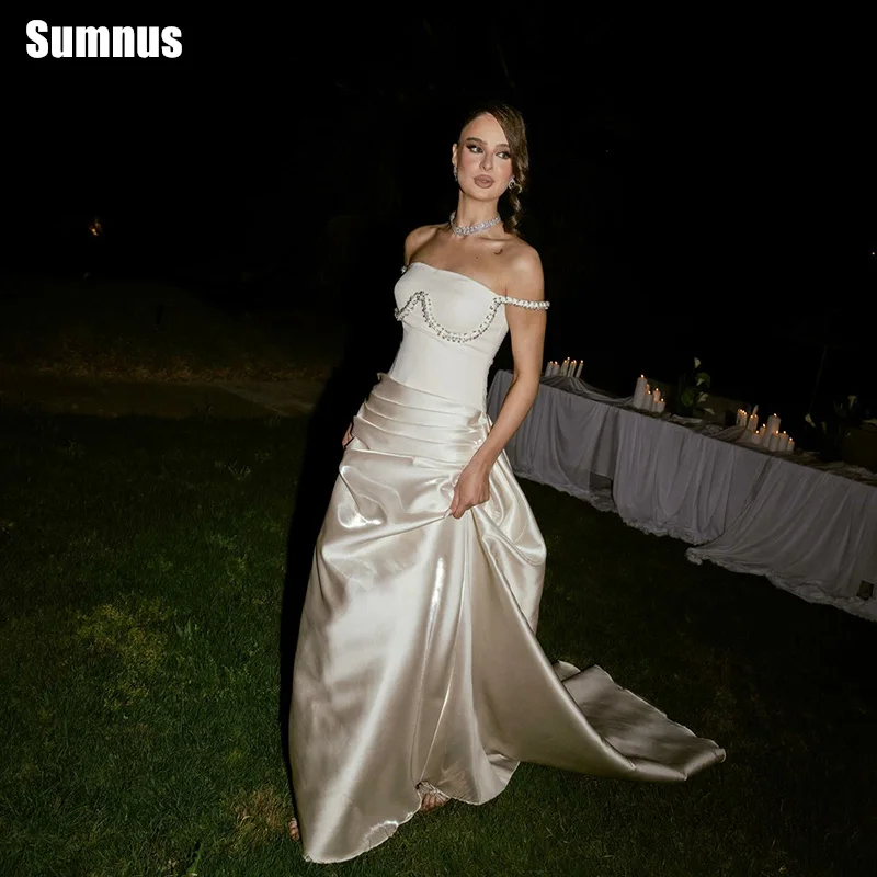 Sumnus Elegant A-Line Evening Dresses Beige Off Shoulder Beading Pleats Prom Dress Maxi Satin Birthday Party Dress Customized
Sumnus Elegant A-Line Evening Dresses Beige Off Shoulder Beading Pleats Prom Dress Maxi Satin Birthday Party Dress Customized