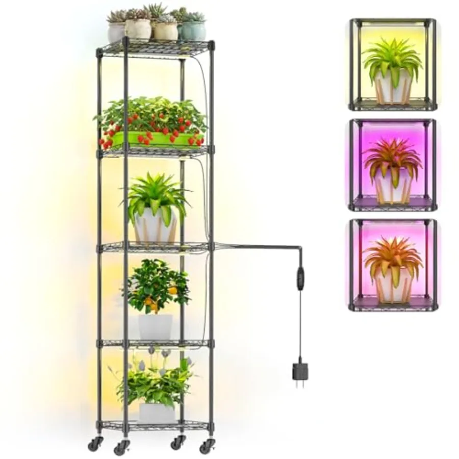 Plant Stand with Grow Lights for Living Room and Porch: Adjustable Metal Shelf in Black Holds 5 Potted Plants Ideal for Indoor
Plant Stand with Grow Lights for Living Room and Porch: Adjustable Metal Shelf in Black Holds 5 Potted Plants Ideal for Indoor